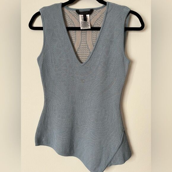 BCBG MaxAzria light gray/blue/cream thick, heavy knit, sleeveless, v-neck top, S - Picture 1 of 8